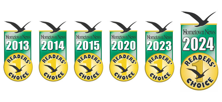 Hometown News Readers' Choice #1 Award logos for years 2013, 2014, 2015, 2020, 2023, and 2024.